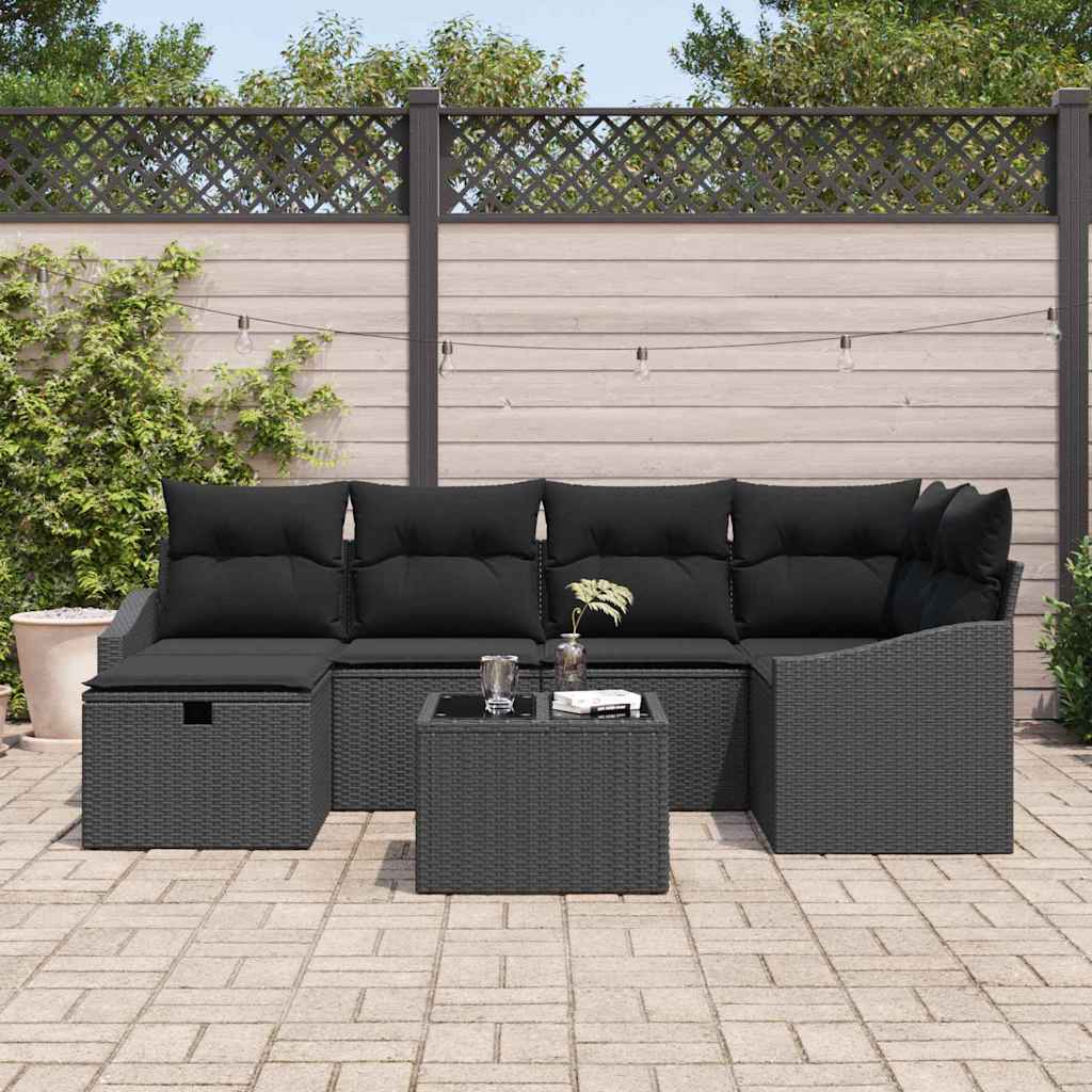 Set di divani con cuscino con archiviazione Nero polyrattan | homemem39
