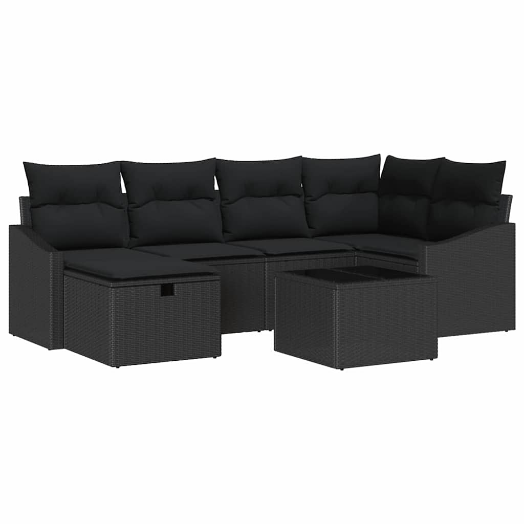 Set di divani con cuscino con archiviazione Nero polyrattan | homemem39