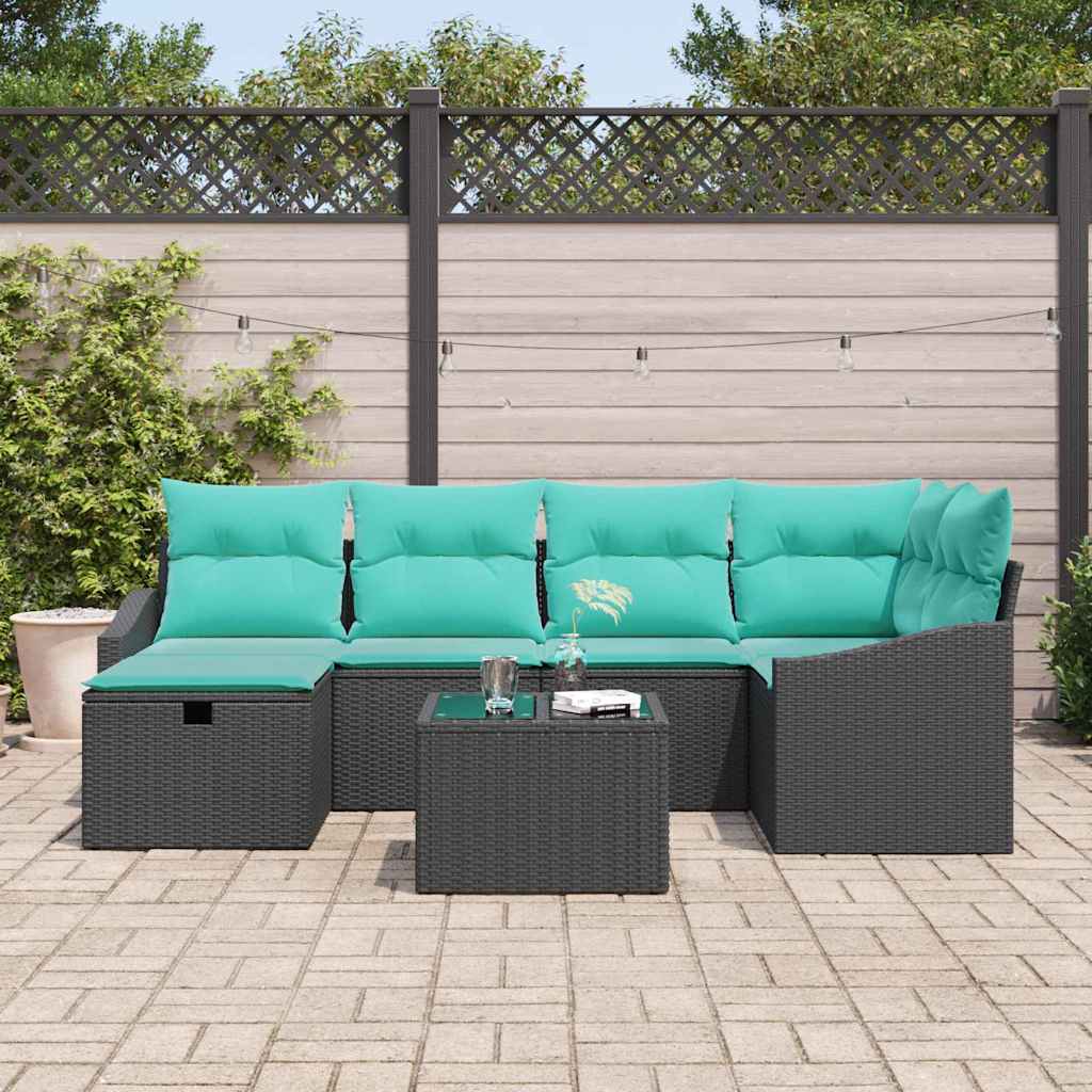 Set di divani con cuscino con archiviazione Nero polyrattan | homemem39