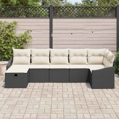 Set Divano da Giardino con cuscino 7 pcs Nero Poly Rattan - homemem39
