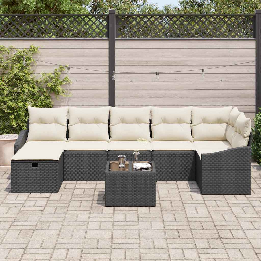 Set di divani con cuscino 8 pcs Nero polyrattan - homemem39