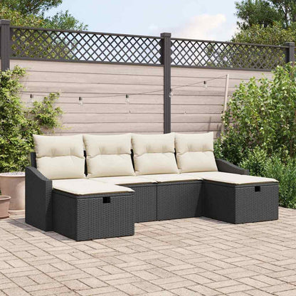 Set Divano da Giardino con cuscino 6 pcs Nero Poly Rattan - homemem39
