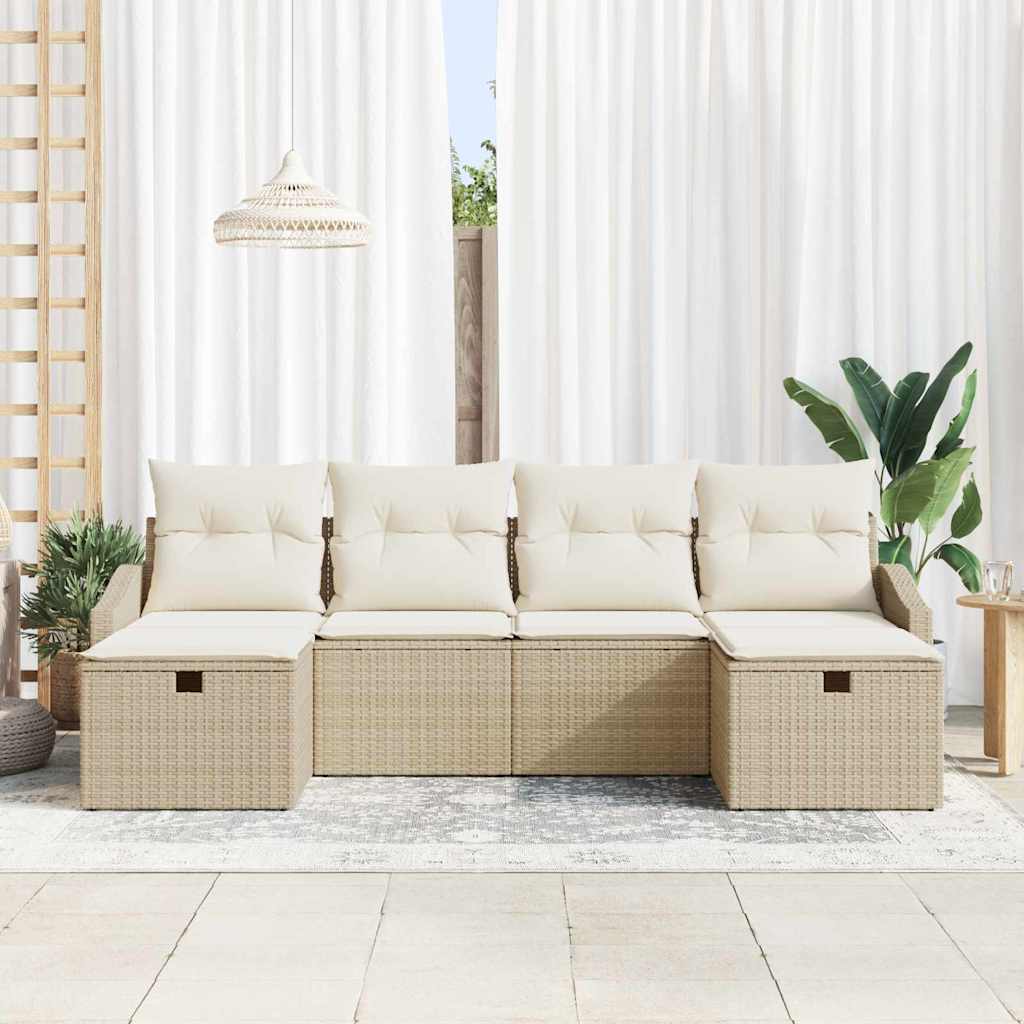 Set Divano da Giardino con cuscino 6 pcs Beige Poly Rattan - homemem39