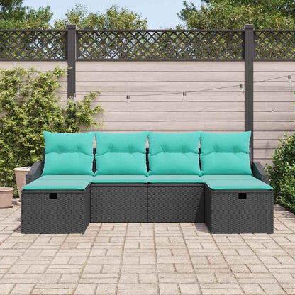 Set Divano da Giardino con cuscino 6 pcs Nero Poly Rattan | homemem39