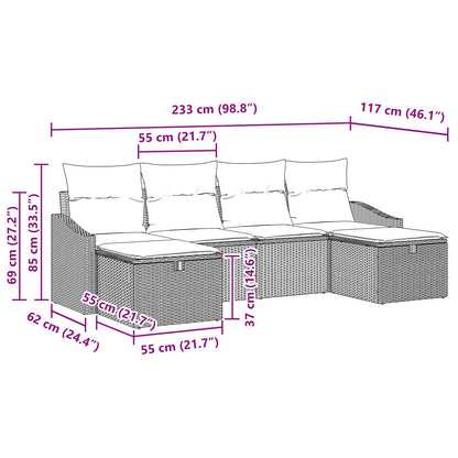 Set Divano da Giardino con cuscino 6 pcs Nero Poly Rattan | homemem39