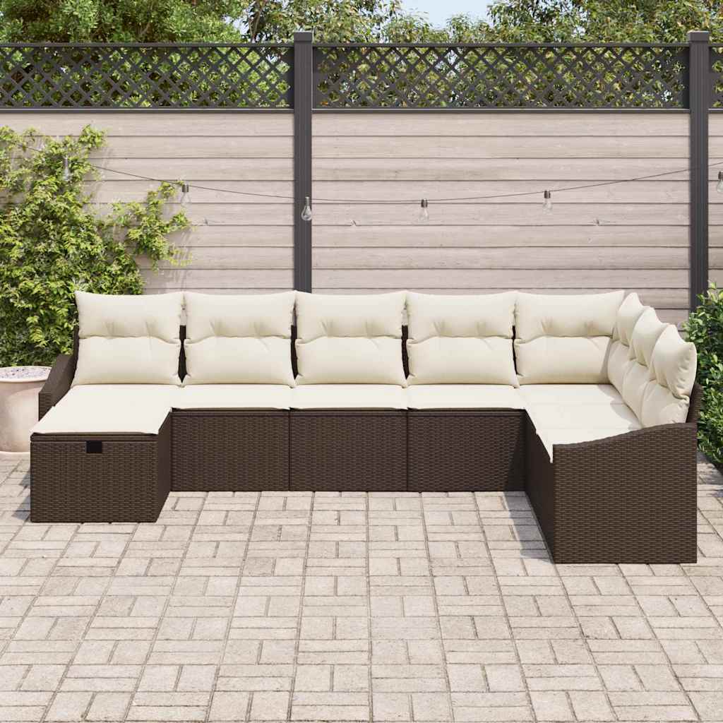 Set Divano da Giardino con cuscino 8 pcs Marrone Poly Rattan - homemem39
