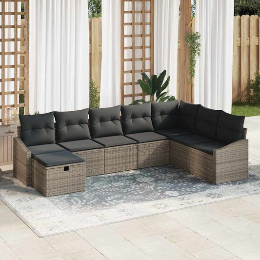 Set Divano da Giardino con cuscino 8 pcs Grigio Poly Rattan