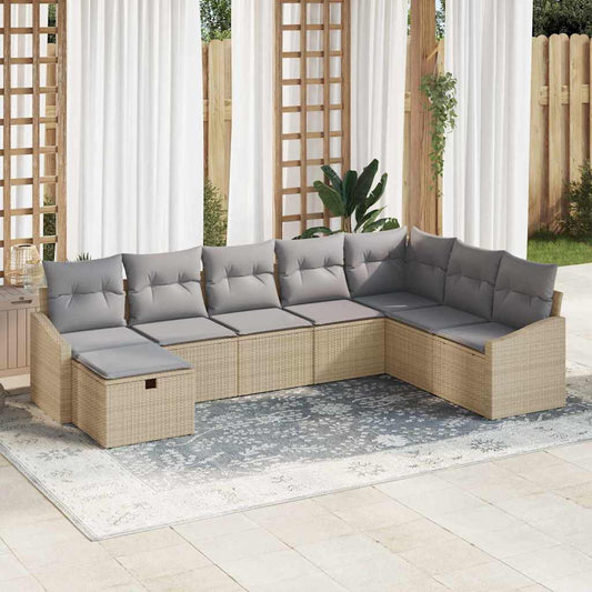 Set Divano da Giardino con cuscino 8 pcs Beige Poly Rattan - homemem39