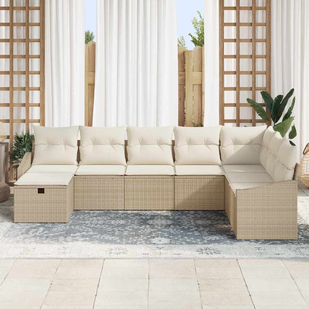 Set Divano da Giardino con cuscino 8 pcs Beige Poly Rattan - homemem39