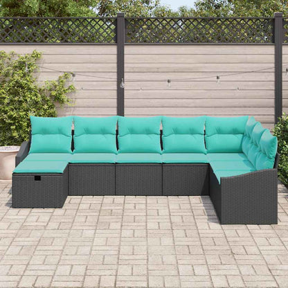 Set Divano da Giardino con cuscino 8 pcs Nero Poly Rattan | homemem39