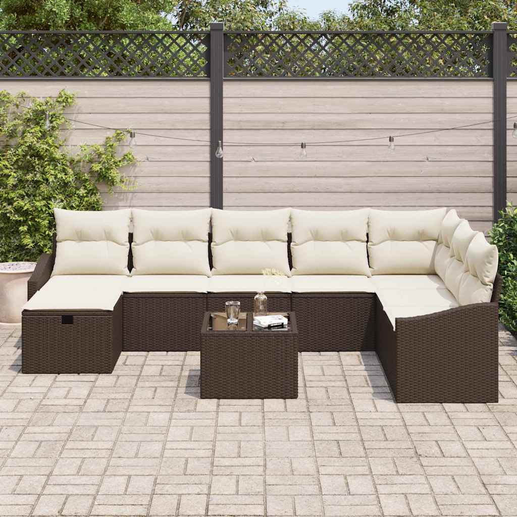 Set Divano da Giardino con cuscino 9 pcs Marrone Poly Rattan - homemem39