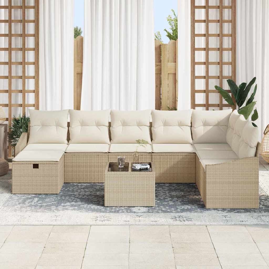 Set Divano da Giardino con cuscino 9 pcs Beige Poly Rattan - homemem39