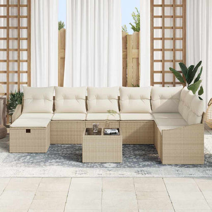 Set Divano da Giardino con cuscino 9 pcs Beige Poly Rattan - homemem39