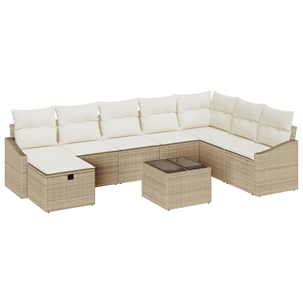 Set Divano da Giardino con cuscino 9 pcs Beige Poly Rattan - homemem39