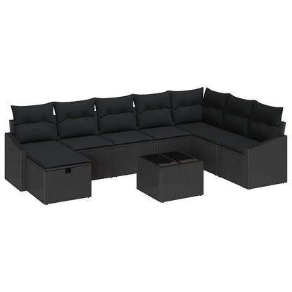 Set Divano da Giardino con cuscino 9 pcs Nero Poly Rattan | homemem39