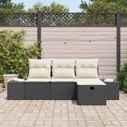 Set Divano da Giardino con cuscino 4 pcs Nero Poly Rattan - homemem39
