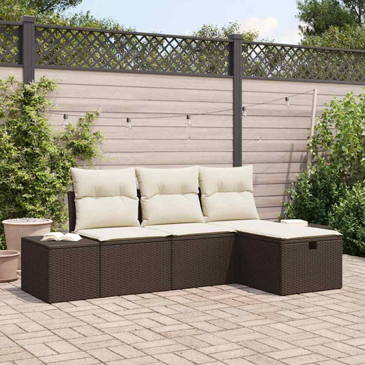 Set Divano da Giardino con cuscino 4 pcs Marrone Poly Rattan - homemem39
