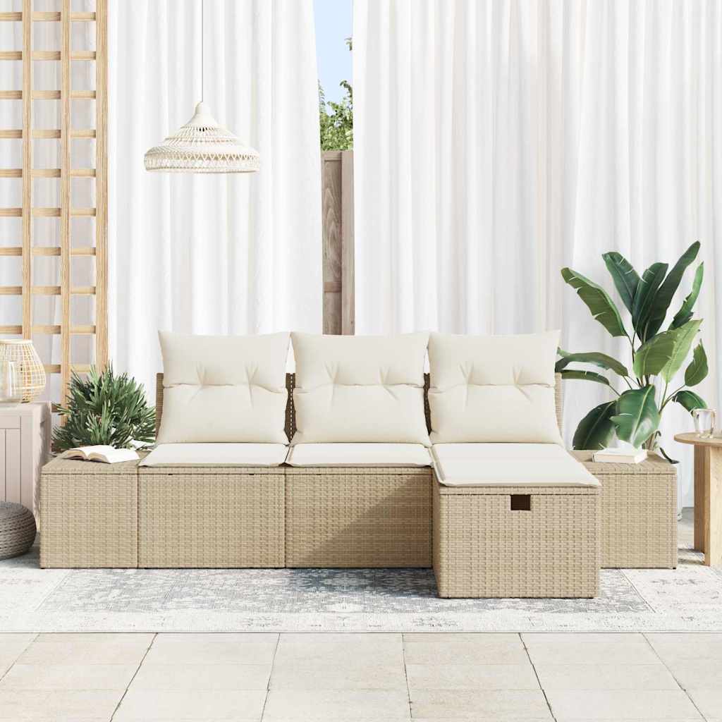 Set Divano da Giardino con cuscino 4 pcs Beige Poly Rattan - homemem39