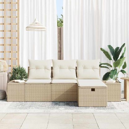 Set Divano da Giardino con cuscino 4 pcs Beige Poly Rattan - homemem39