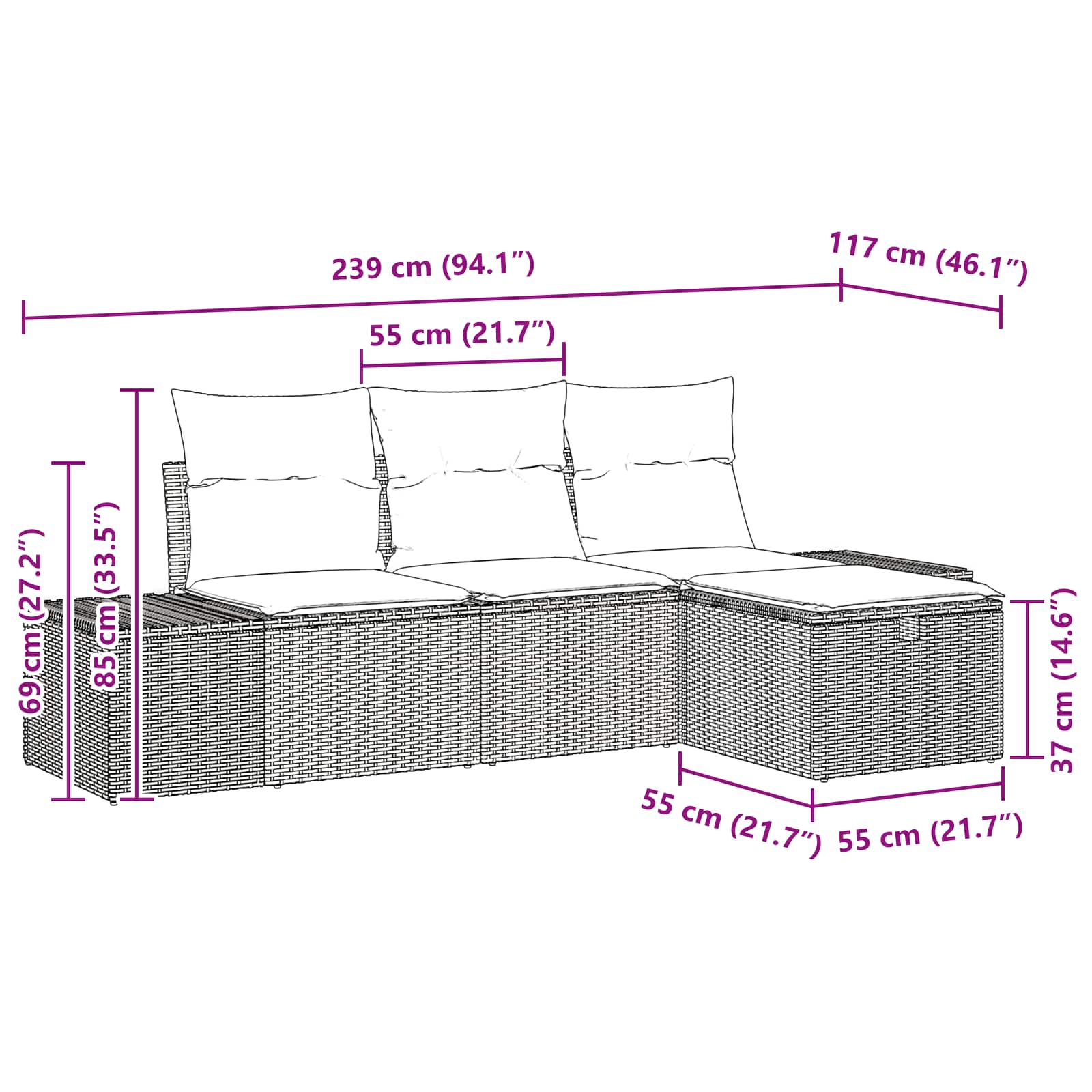 Set Divano da Giardino con cuscino 4 pcs polyrattan | homemem39