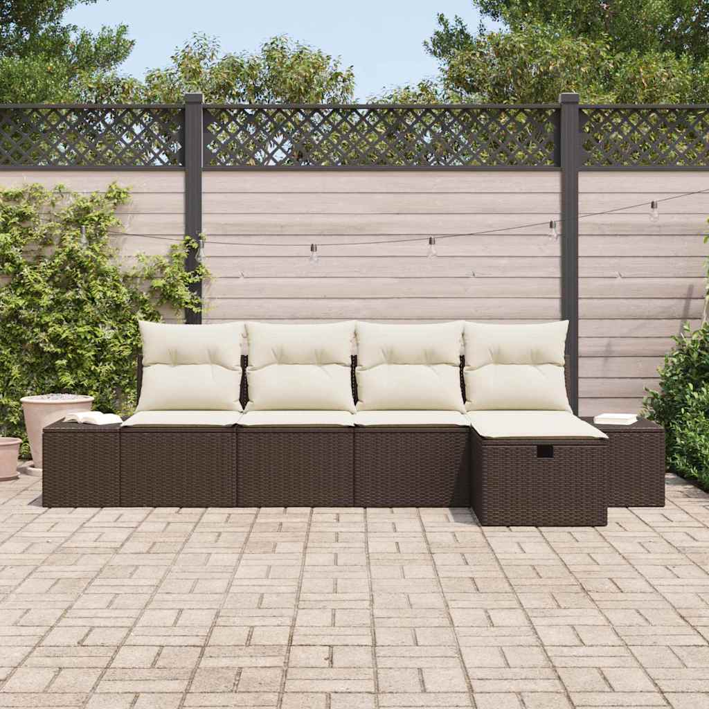 Set Divano da Giardino con cuscino 5 pcs Marrone polyrattan - homemem39