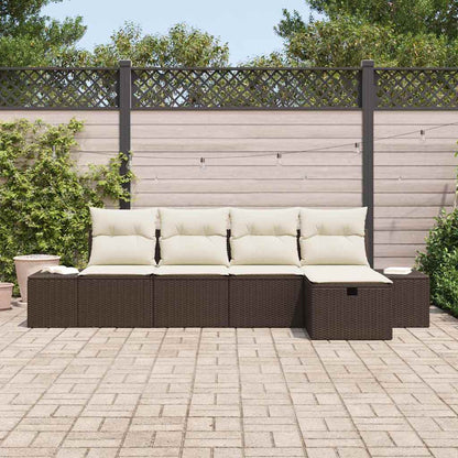 Set Divano da Giardino con cuscino 5 pcs Marrone polyrattan - homemem39