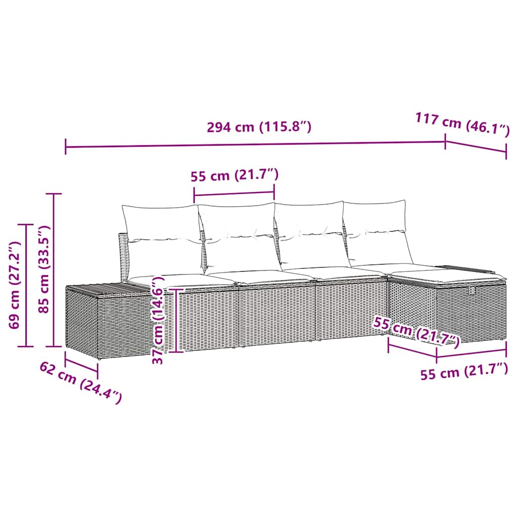 Set Divano da Giardino 5 pz Grigio polyrattan | homemem39