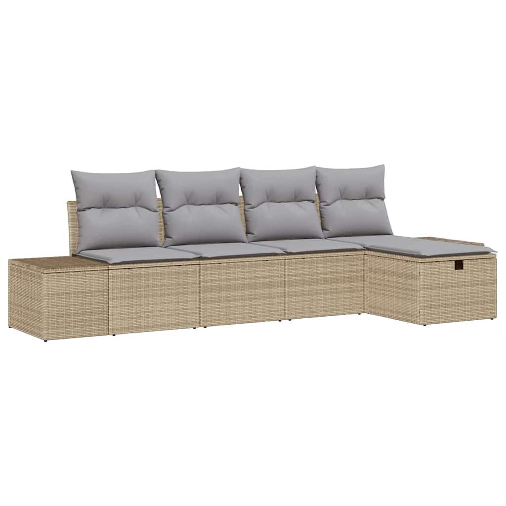 Set Divano da Giardino con cuscino 5 pcs Beige polyrattan - homemem39
