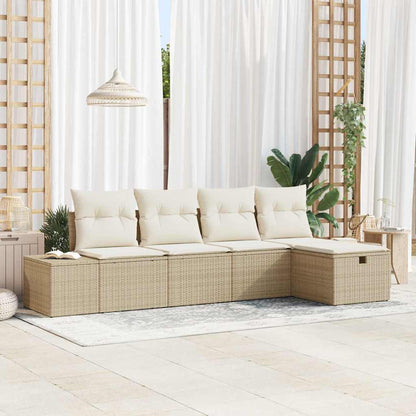Set Divano da Giardino con cuscino 5 pcs Beige polyrattan - homemem39