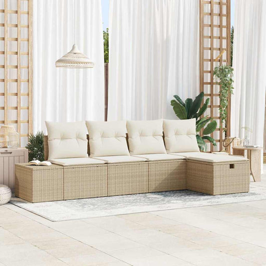Set Divano da Giardino con cuscino 5 pcs Beige polyrattan - homemem39