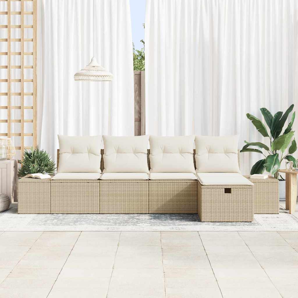 Set Divano da Giardino con cuscino 5 pcs Beige polyrattan - homemem39