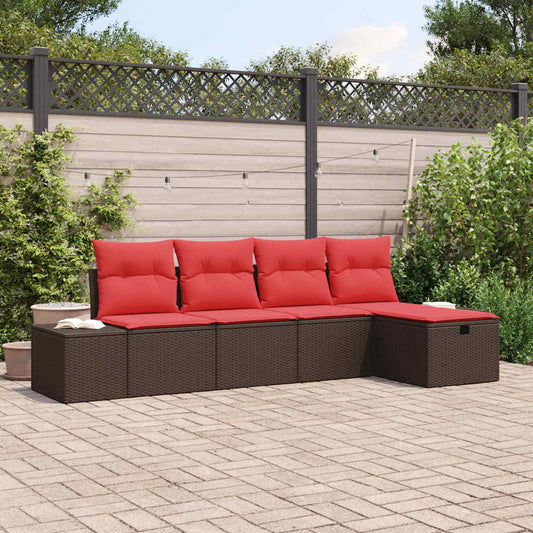Set Divano da Giardino con cuscino 5 pcs Marrone polyrattan | homemem39