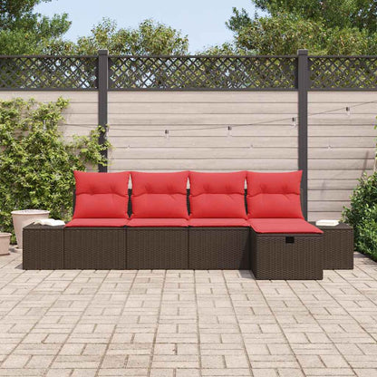 Set Divano da Giardino con cuscino 5 pcs Marrone polyrattan | homemem39