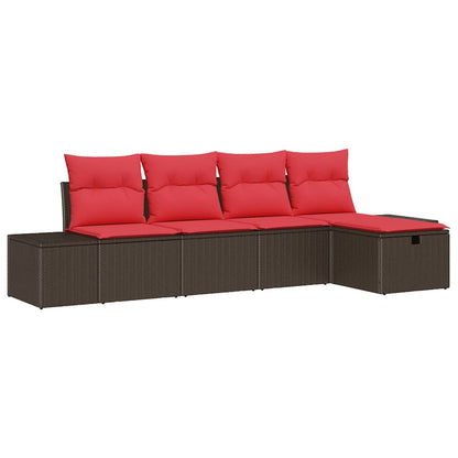 Set Divano da Giardino con cuscino 5 pcs Marrone polyrattan