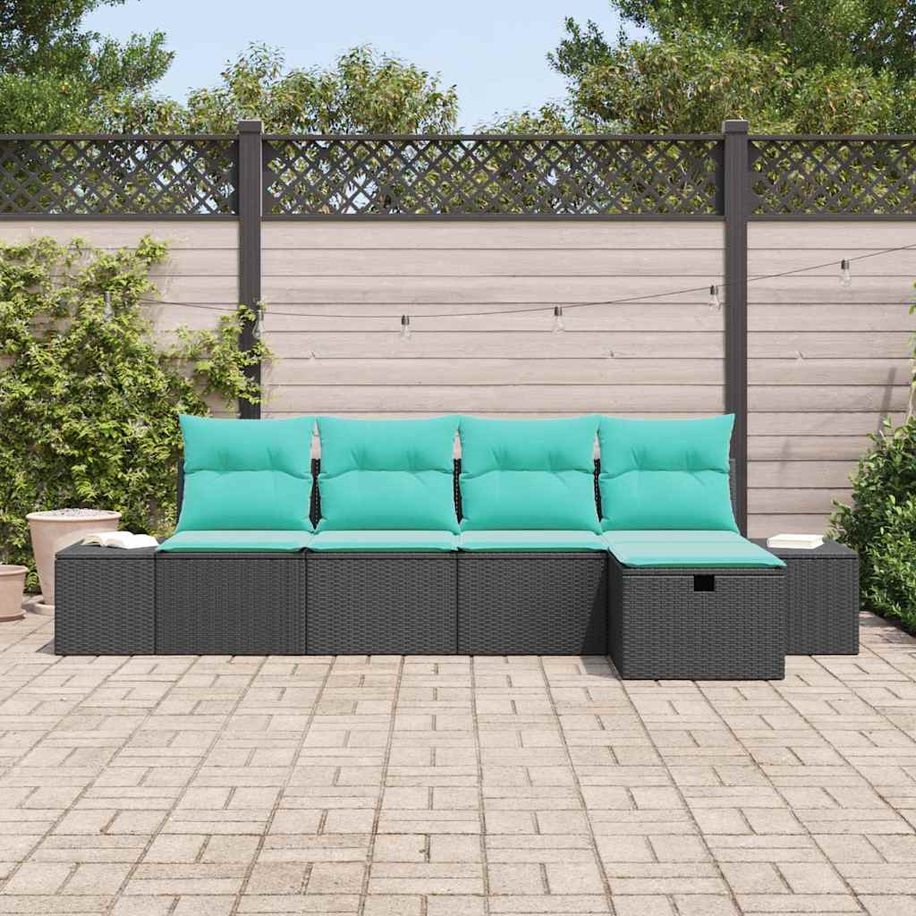 Set Divano da Giardino 5 pz Nero polyrattan | homemem39
