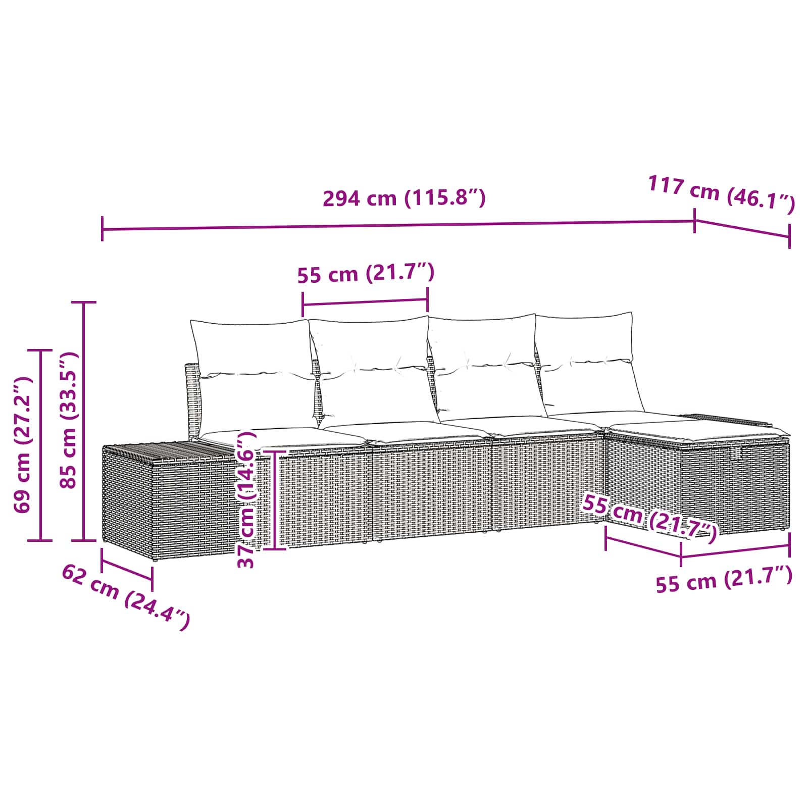 Set Divano da Giardino 5 pz Nero polyrattan | homemem39