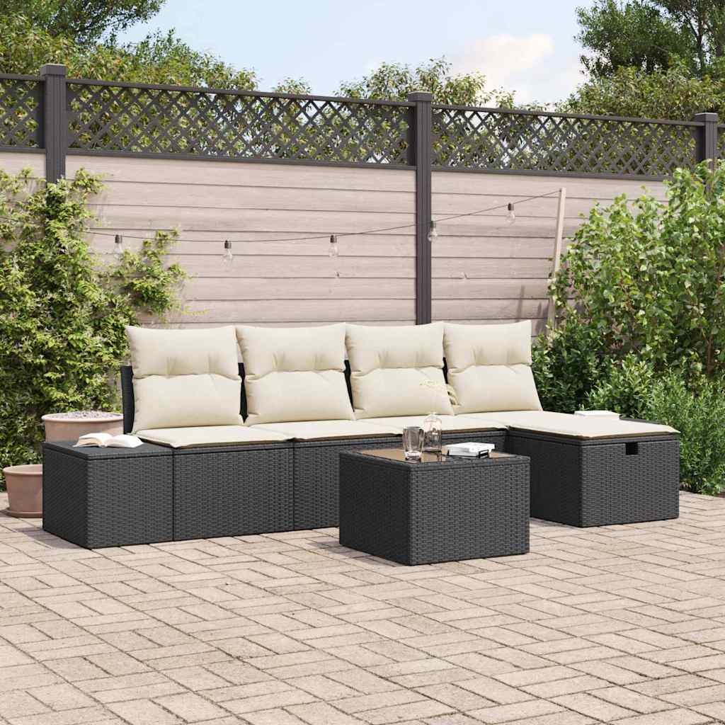 Set Divano da Giardino con cuscino 6 pcs Nero polyrattan - homemem39