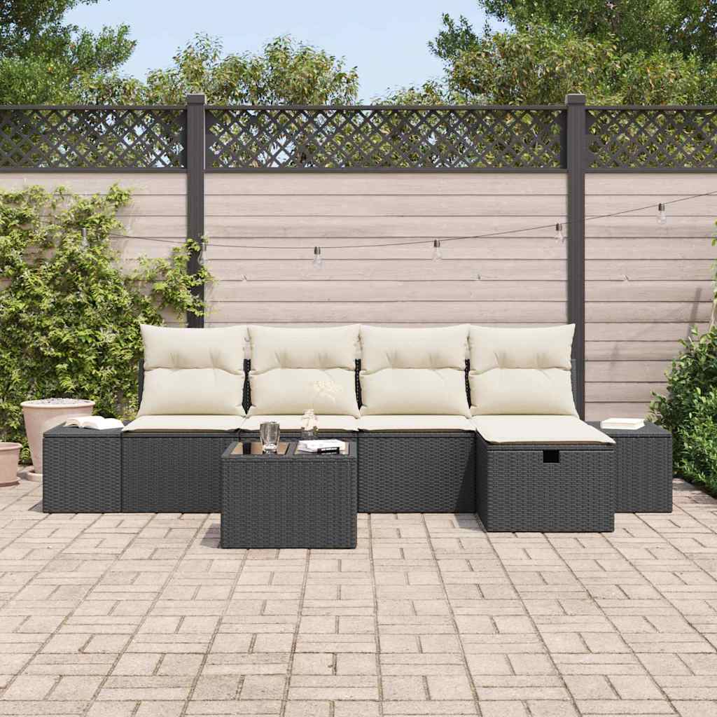 Set Divano da Giardino con cuscino 6 pcs Nero polyrattan - homemem39
