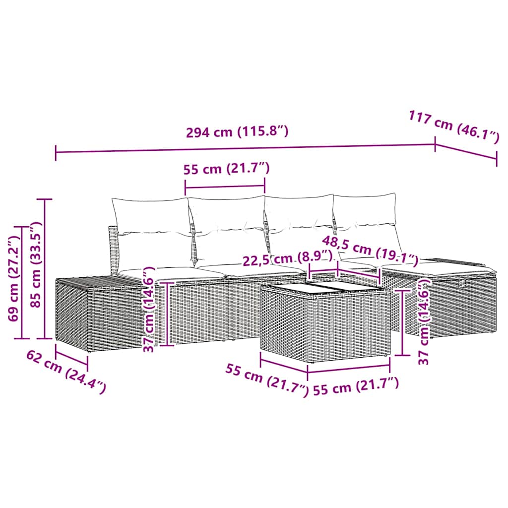 Set Divano da Giardino con cuscino 6 pcs Nero polyrattan - homemem39