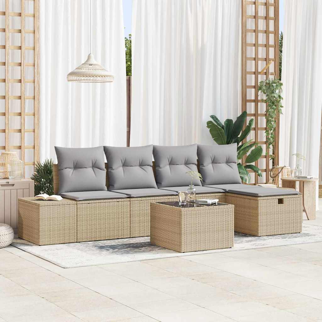 Set Divano da Giardino con cuscino 6 pcs Beige polyrattan - homemem39