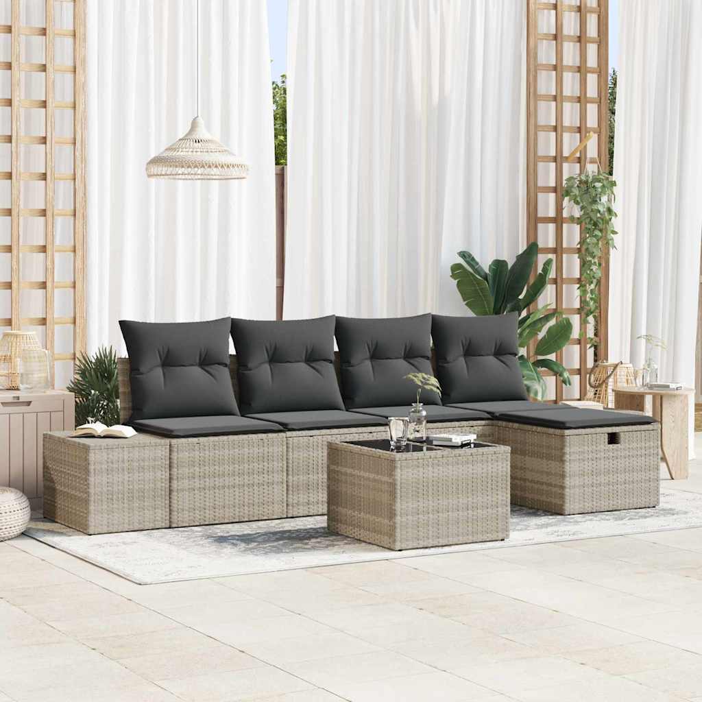 Set Divano da Giardino 6 pcs Grigio chiaro polyrattan - homemem39