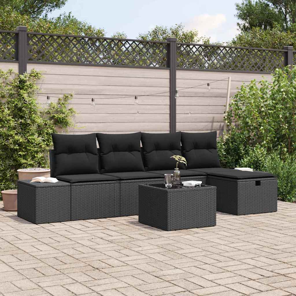 Set Divano da Giardino 6 pz Nero polyrattan | homemem39