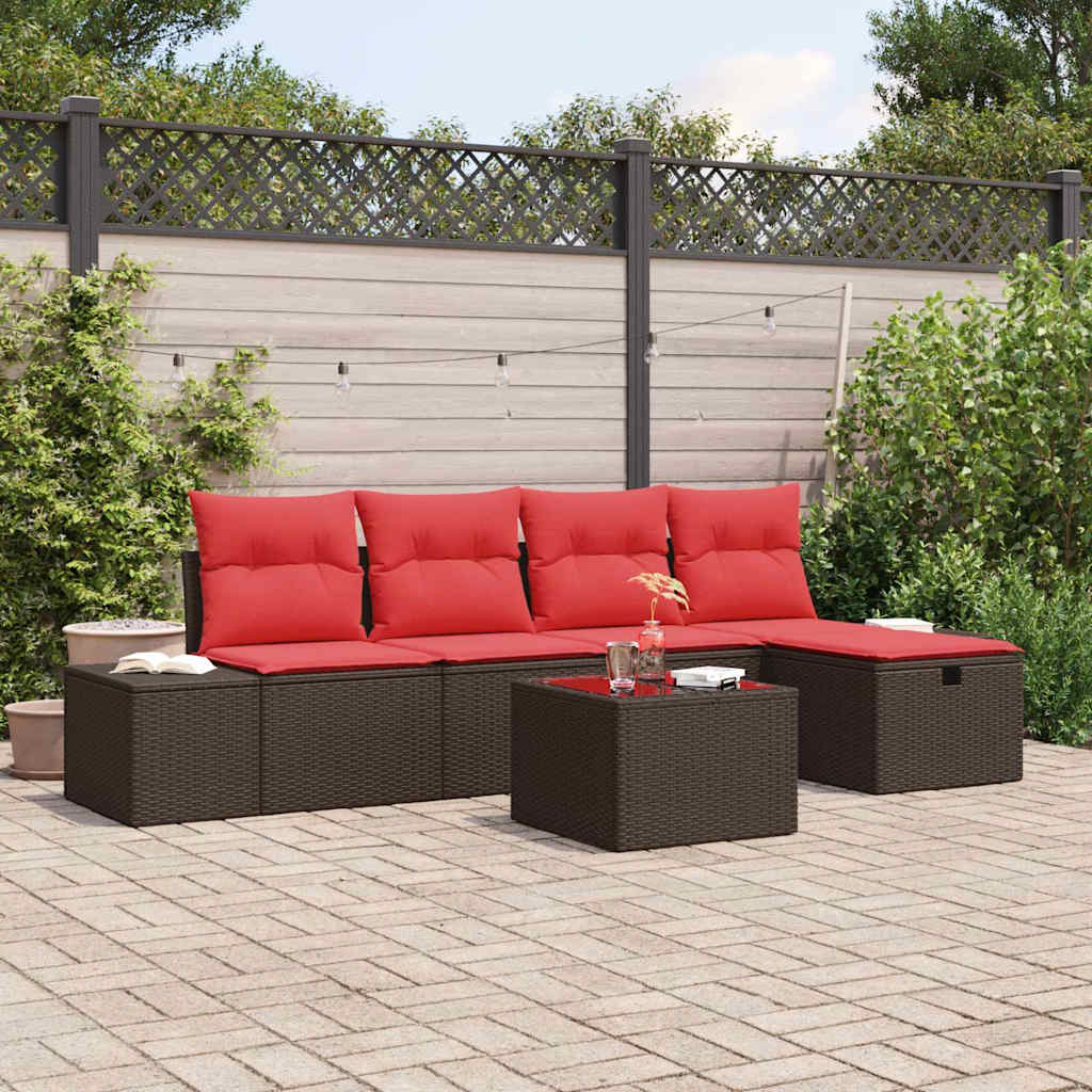 Set Divano da Giardino con cuscino 6 pcs Marrone polyrattan | homemem39