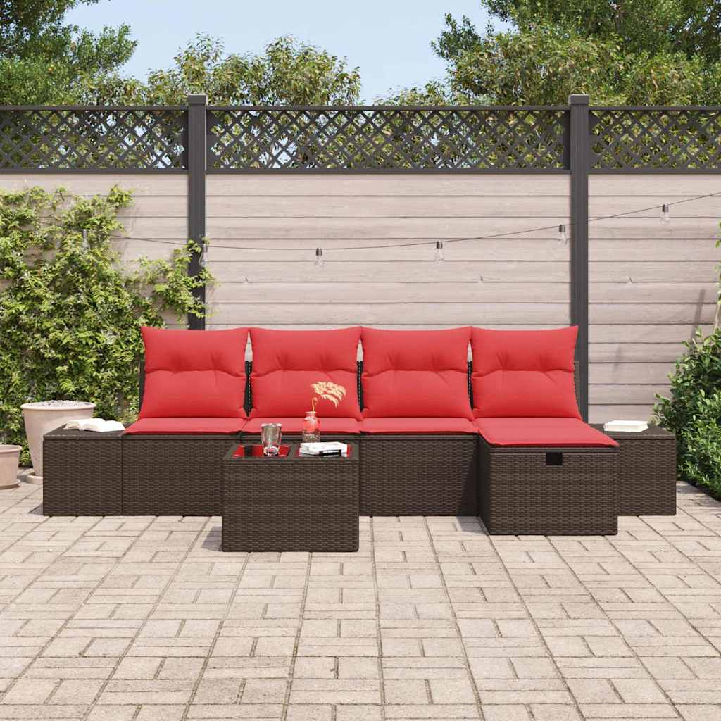 Set Divano da Giardino con cuscino 6 pcs Marrone polyrattan