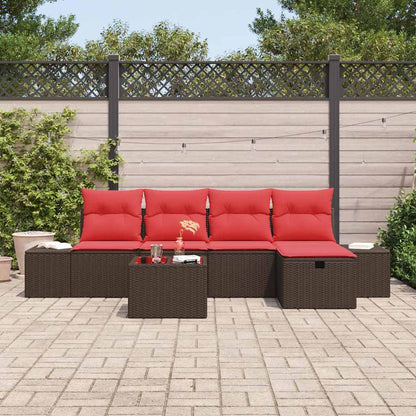 Set Divano da Giardino con cuscino 6 pcs Marrone polyrattan