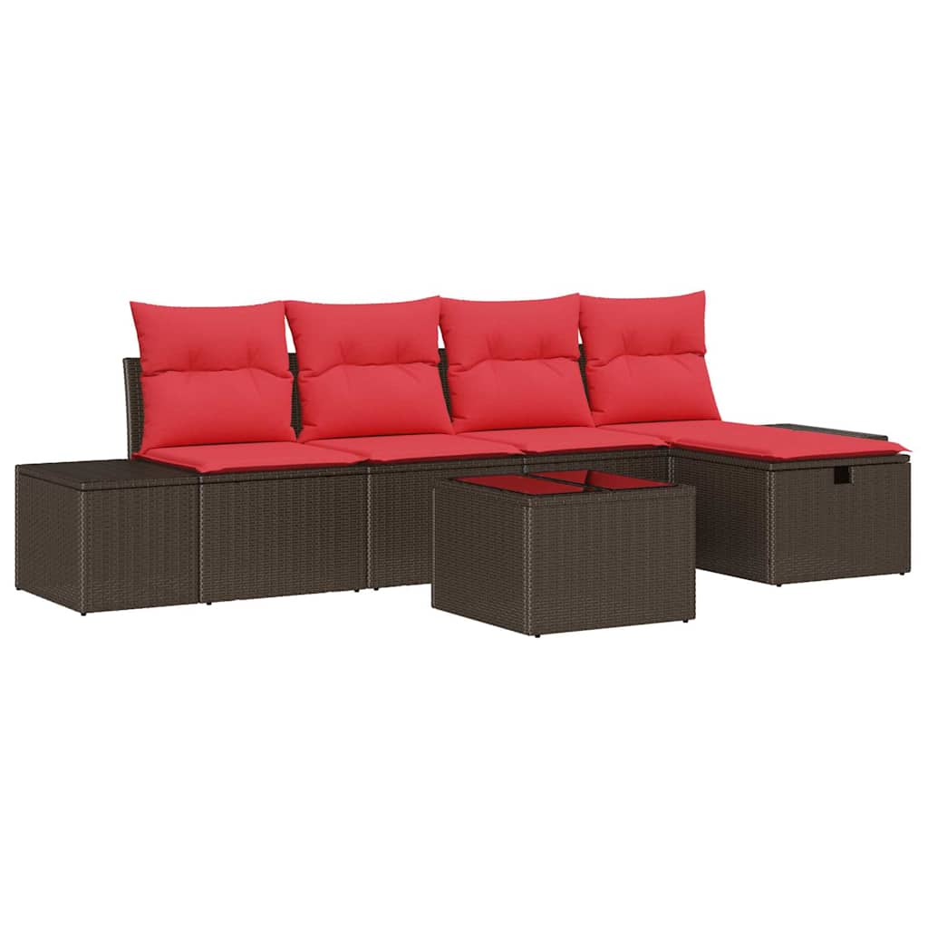 Set Divano da Giardino con cuscino 6 pcs Marrone polyrattan