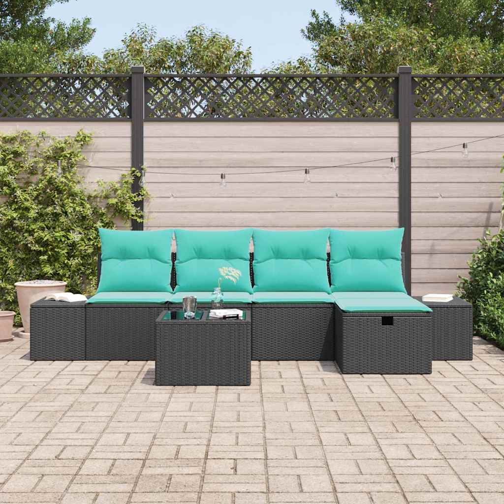 Set Divano da Giardino 6 pz Nero polyrattan | homemem39