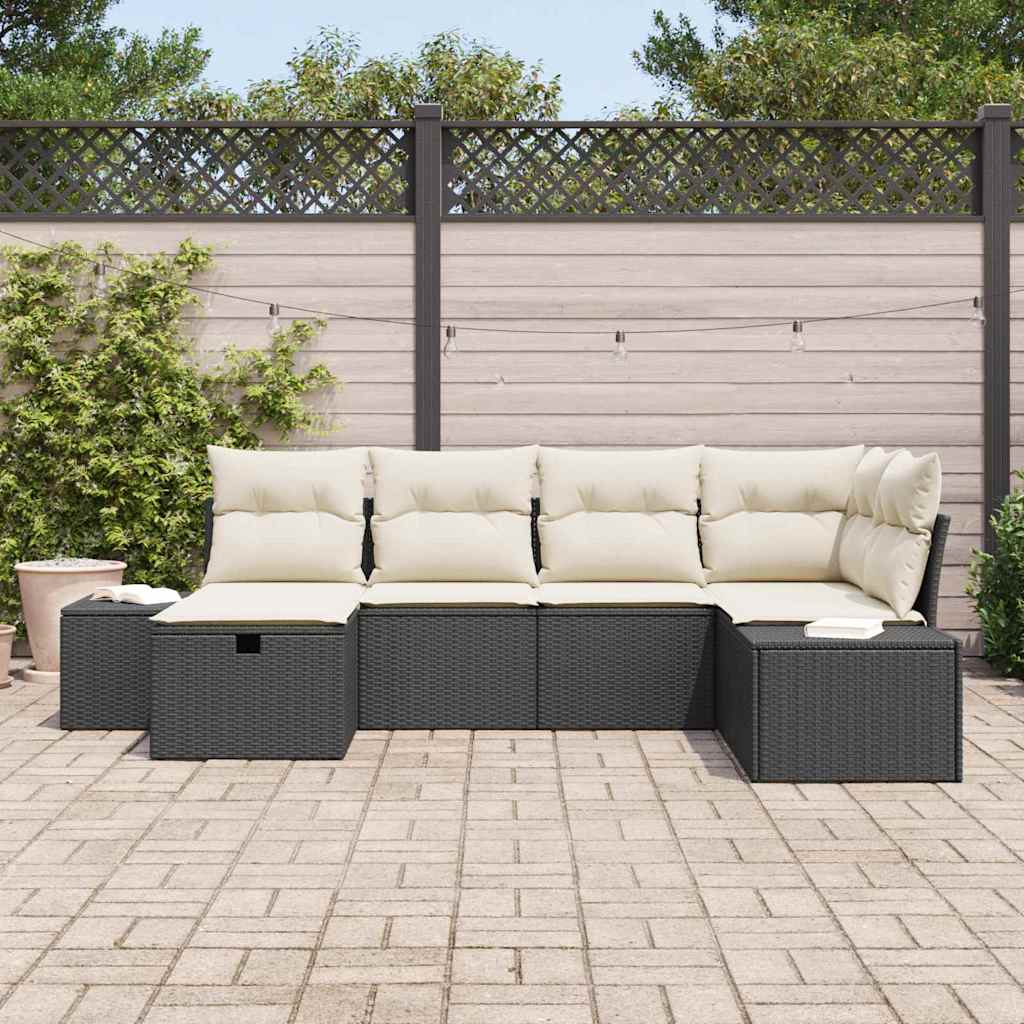 Set Divano da Giardino con cuscino 6 pcs Nero polyrattan - homemem39
