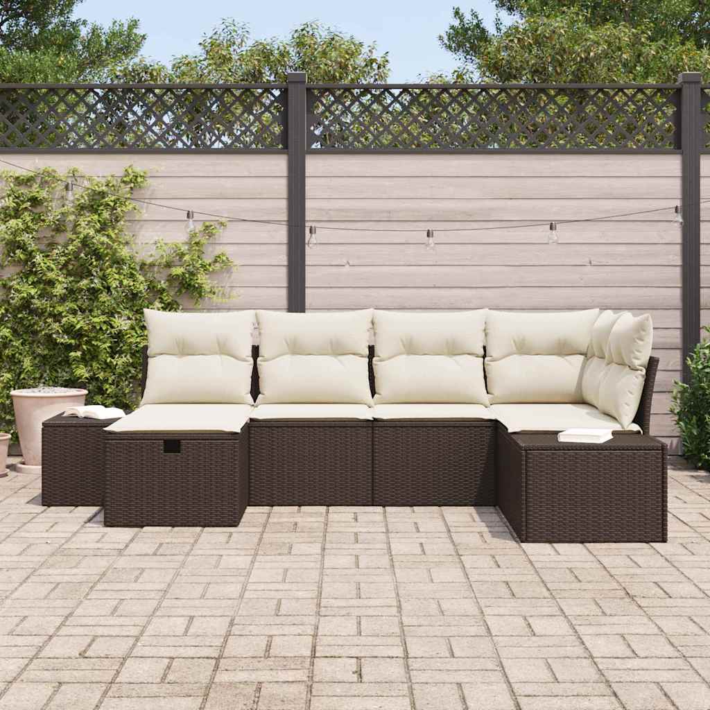 Set Divano da Giardino con cuscino 6 pcs Marrone polyrattan - homemem39