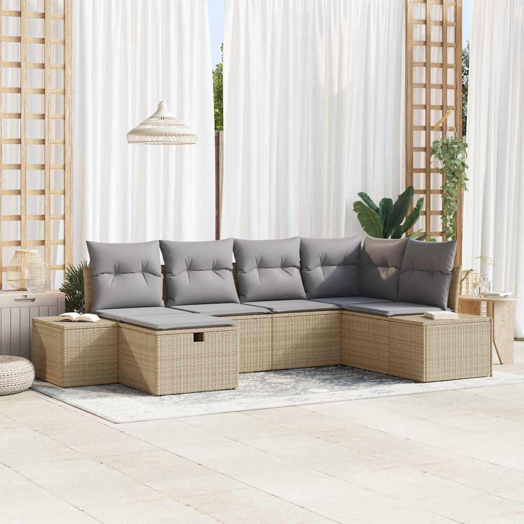 Set Divano da Giardino con cuscino 6 pcs Beige polyrattan - homemem39